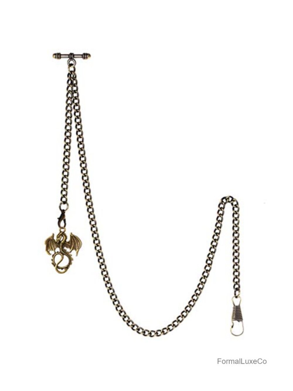 Men's Albert Chain Pocket Watch Curb Link Keychain with Dragon Pendant